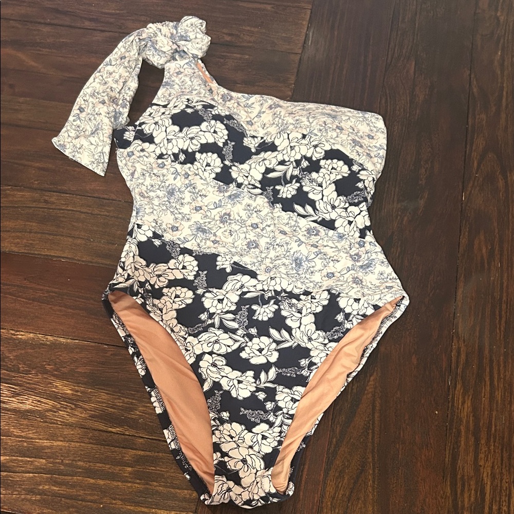 J. Crew Navy and White Floral One-Shoulder Women’s  One-Piece